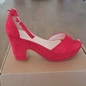 CAMSSOO Women's Platform Suede Wedges - Color: Red - Size: EU 40 (US 9 - 9.5)
